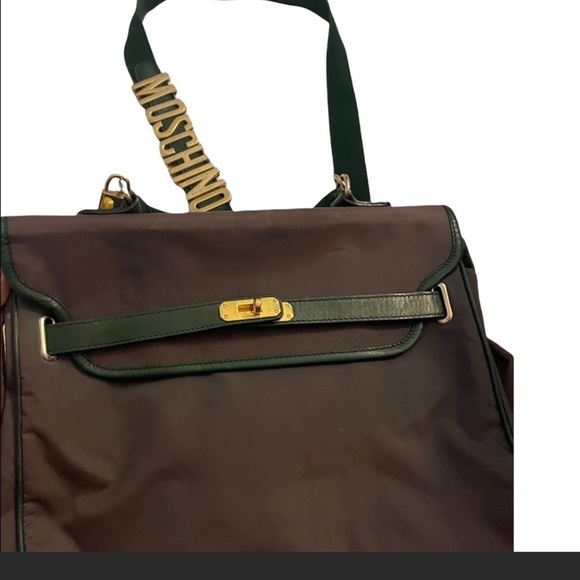 Moschino vintage gold hardware Purse green canvas shoulderbag top handle satchel - Picture 3 of 15